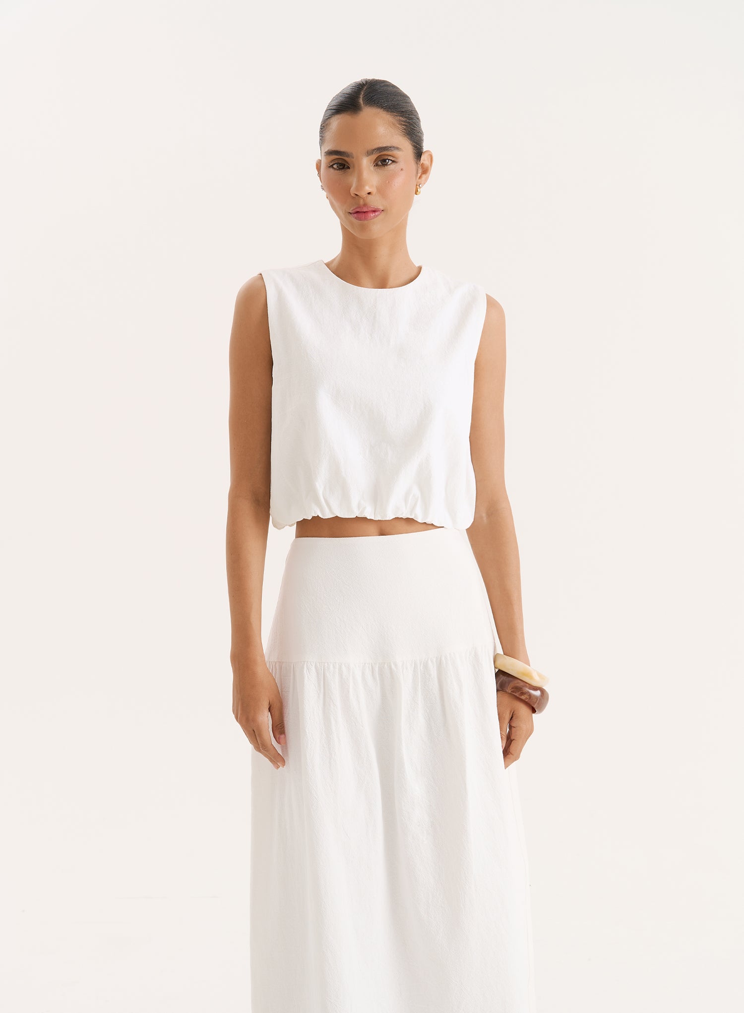 White Cotton Drop Waist Maxi Skirt